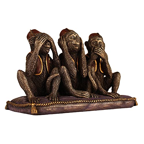 Kartique Resin Statue of Three Monkey for Home Decor Showpiece in Bronze Color Height 3 Inch - Image 3