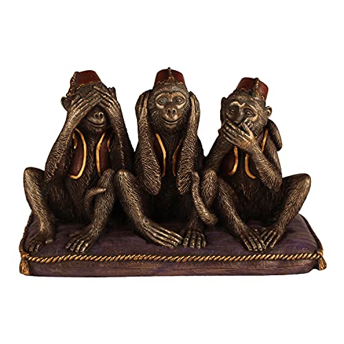 Kartique Resin Statue of Three Monkey for Home Decor Showpiece in Bronze Color Height 3 Inch - Image 1