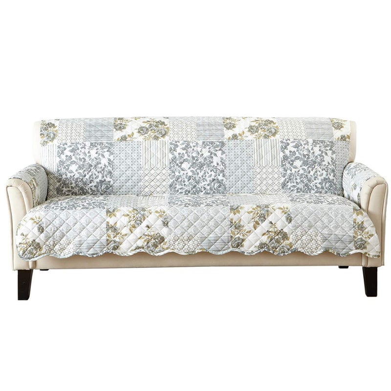 Great Bay Home Patchwork Scalloped Printed Furniture Protector Stain Resistant Sofa Cover Sofa Grey 