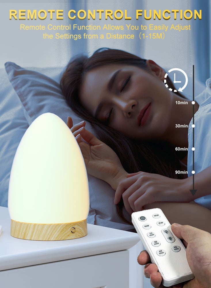 Perfii Desk Lamp with Wood Base, Mini Light Theraphy Lamp, Night light Remote Controlled USB Table Lamp for Room, Bedside Lamp or Home Decor - Image 2