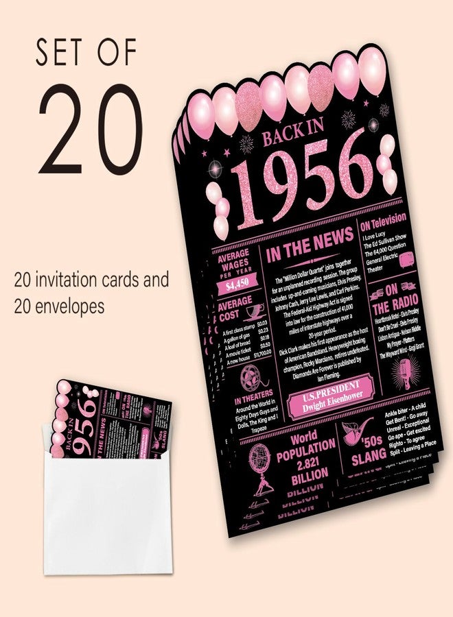 Nurawo 70th Birthday Party Invitations for Women, Back in 1956 Invites, 70 Year Old Birthday Invitations, 20 Fill-in-the-Blank Party Invites with Envelopes (Pink & Black) - Image 3