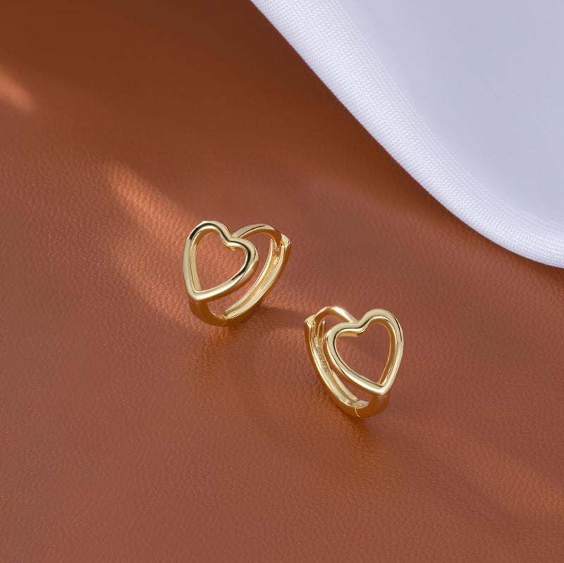 Reffeer Solid 925 Sterling Silver Love Heart Hoop Earrings Huggie for Women Teen Girls Heart Hoop Earrings Love Huggie (B-18K Gold) - Image 3