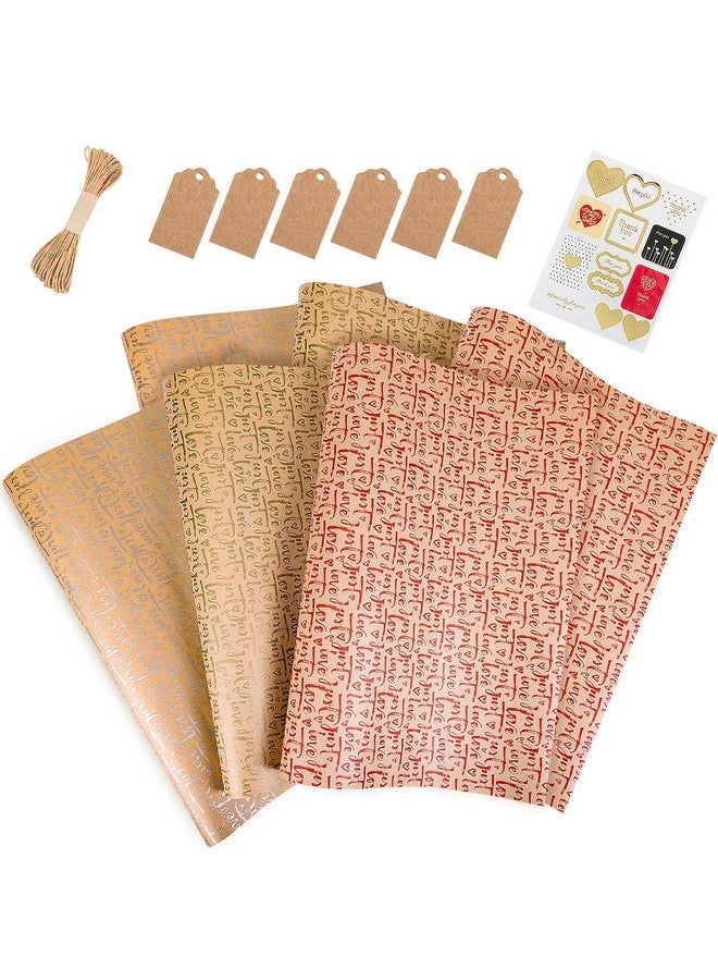 Larcenciel Gift Wrapping Paper 6 Sheets Metallic Love Heart Wrapping Paper For Valentine'S Day Vintage Kraft Wrapping Paper Set Gift Wraps For Birthdays Weddings Baby Shower Mothers Day3 Colors - Image 2