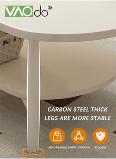 VAOdo 2 Tier Coffee Table Oval Wood Table with Open Shelving for Storage and Display Sofa Table Living Room Large Capacity Storage Tables Central Table White  - Image 5