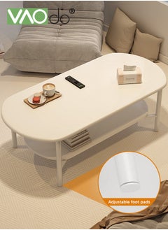 VAOdo 2 Tier Coffee Table Oval Wood Table with Open Shelving for Storage and Display Sofa Table Living Room Large Capacity Storage Tables Central Table White  - Image 3