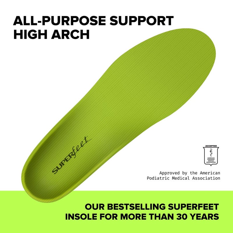 Superfeet All-Purpose Support High Arch Insoles (Green) - Trim-To-Fit Orthotic Shoe Inserts - Professional Grade - Men 2.5-5 / Women 4.5-6 - Image 2