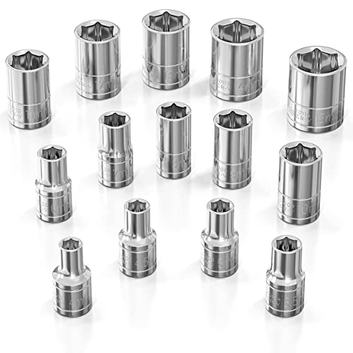 Olsa Tools Metric Shallow Socket Set - 1/4-Inch Drive, 14pc - 6-Point Chrome Sockets from 4mm–15mm and No Skipped Sizes - Mechanic Shallow Metric Socket Set - Professional Grade Sockets - Part: 1328 - Image 1