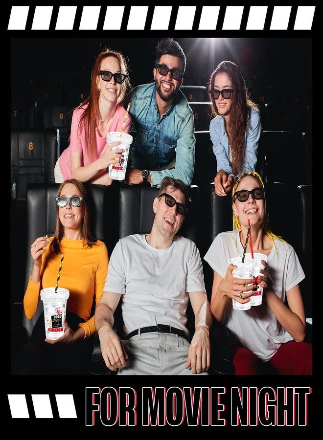 FoldTier 50 Pcs Movie Night Cups 12 oz Disposable Plastic Cups with Straws and Lids Cinema Clear mug Birthday mugs Supplies Birthday Table Decorations Party Favor - Image 5