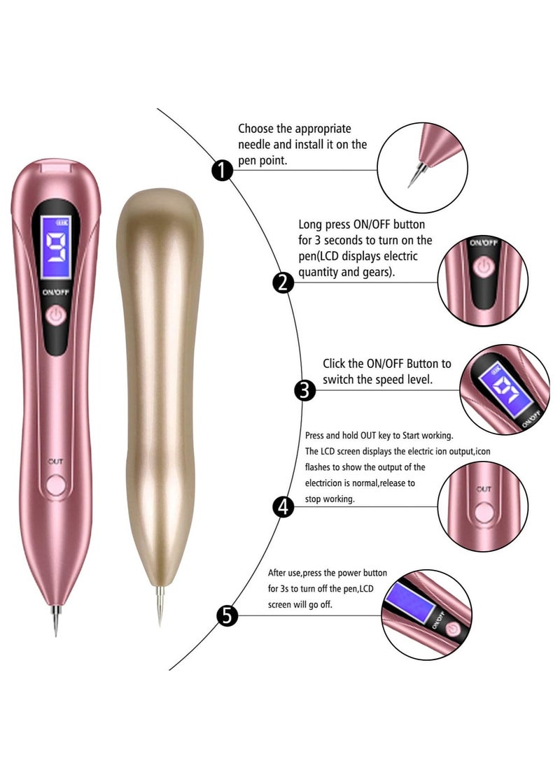 Mole Remover Pen Skin Tag Remover with 9 Strength Levels Portable Rechargeable Skin Tag Removal Pen for Wart Freckle Nevus Dark Spot and Small Tattoo Rose gold) - Image 5