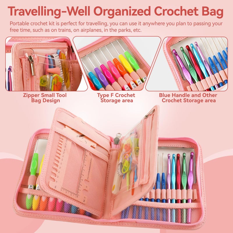 Dasonwin 60-Piece Ergonomic Crochet Hooks Set with Travel Case - Aluminum Crochet Needles Kit for Beginners & Experts, Arthritis-Friendly Design, Includes Stitch Markers & Accessories (Pink) - Image 4