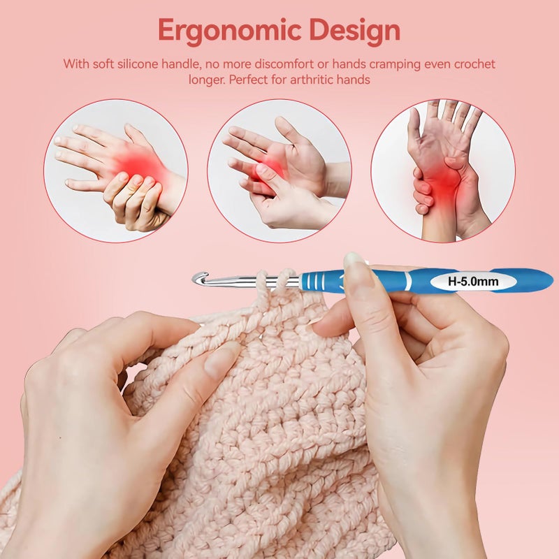 Dasonwin 60-Piece Ergonomic Crochet Hooks Set with Travel Case - Aluminum Crochet Needles Kit for Beginners & Experts, Arthritis-Friendly Design, Includes Stitch Markers & Accessories (Pink) - Image 3