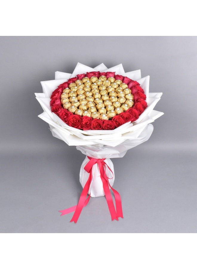 Chocolates And Fresh Roses Extrvagance