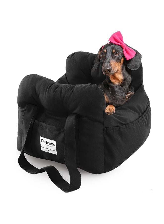 PETNEX Dog Car Seat for Small Dogs, Portable Puppy Car Seat of Easy Installation, Fashionable Pet Carrier Bag with Large Pockets, Machine Washable Dog Booster Seat (Black) - Image 1
