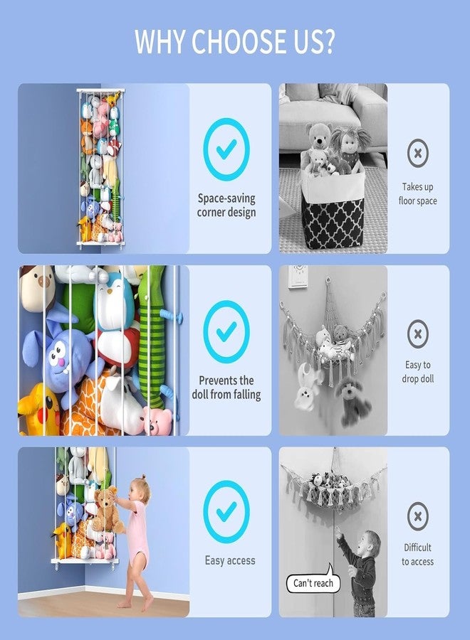 Befayoo Stuffed Animal Storage Shelf Organizer(Patented) - Corner Stuffed Animal Holder Length Adjustable - Wall Plush Storage for Nursery Playroom Bedroom Kids Room (Milky White, Standard) - Image 3