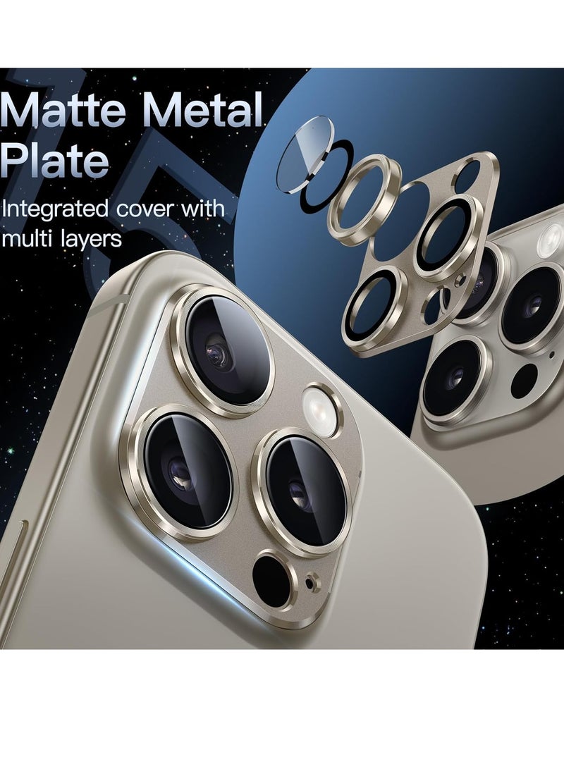 Camera Lens Protector for iPhone 15 Pro 6.1-Inch and iPhone 15 Pro Max 6.7-Inch, Full Coverage 9H Tempered Glass Ring Cover, Matte Metal Plate, Case Friendly, 1-Pack (Natural Titanium) - Image 2