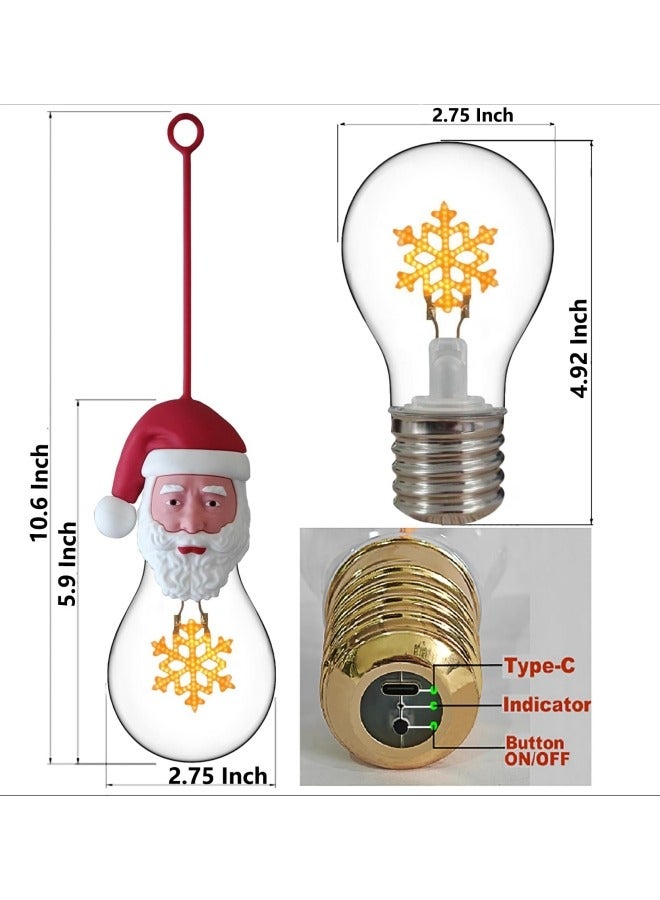 CCOVERY Potable Battery Powered Rechargeable Cordless LED Bell-Shaped Vintage Light Bulb Dimmable 1W with Removable Silicone Santa Claus - Image 2