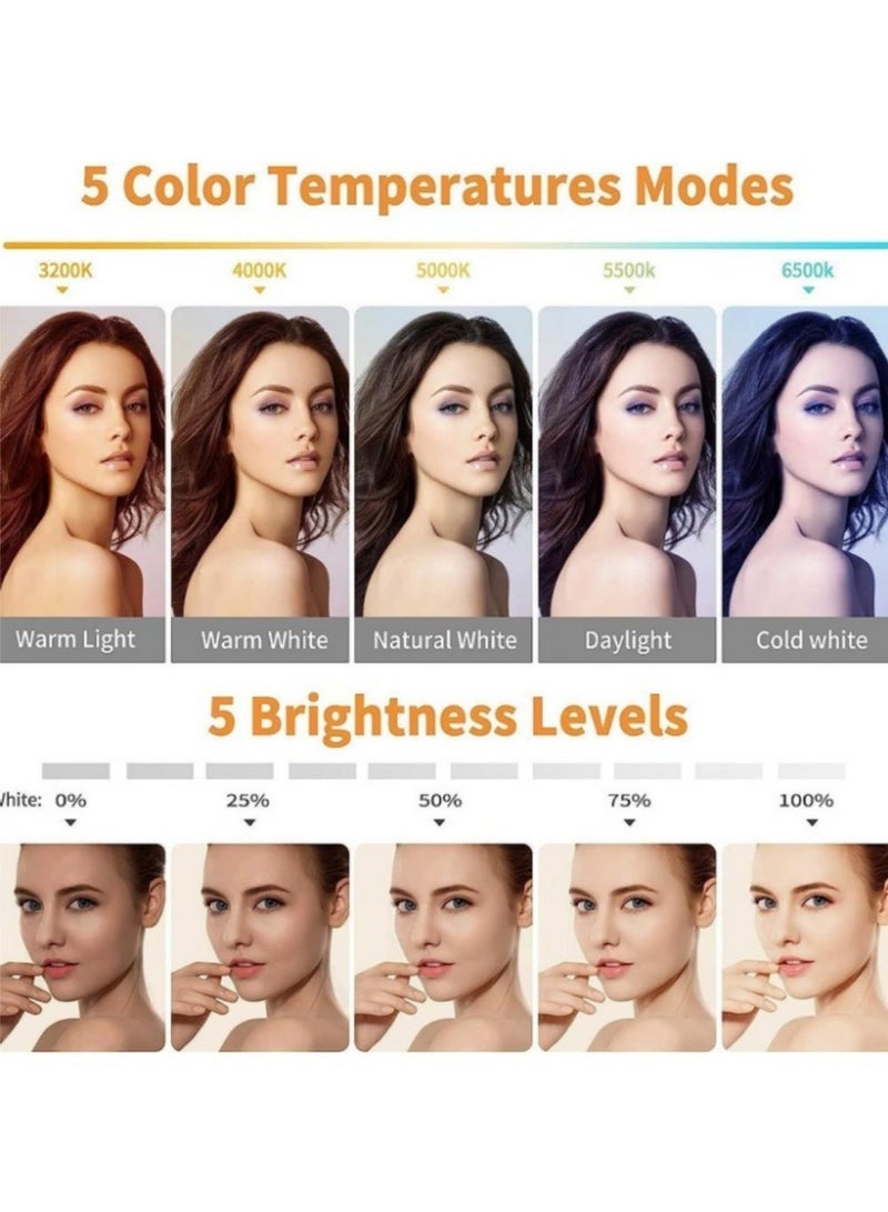 إثارة حلقة إضاءة LED للتصوير الفوتوغرافي مقاس 6 بوصات مع مشبك وحامل ثلاثي مرن، 3200-6500 كلفن، مع 5 درجات حرارة لونية و5 مستويات سطوع، 64 مصباح LED بقوة 10 وات، تعمل عبر USB، للمكالمات والعمل عن بُعد والبث المباشر وتسجيل الفيديو والمكياج ويوتيوب وتيك توك، لون أسود - Image 2