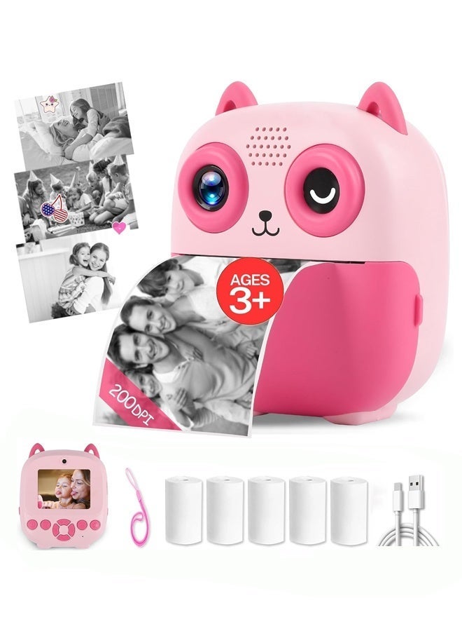 Children's camera instant printing, multi-functional baby camera with immediate photo printing, 2.4-inch high-definition screen digital camera plus 5 rolls of photo paper, Christmas birthday gift for girls aged 3-12 (pink) - Image 1