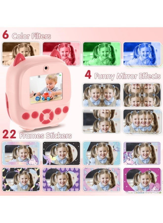 Children's camera instant printing, multi-functional baby camera with immediate photo printing, 2.4-inch high-definition screen digital camera plus 5 rolls of photo paper, Christmas birthday gift for girls aged 3-12 (pink) - Image 4