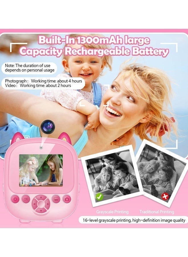 Children's camera instant printing, multi-functional baby camera with immediate photo printing, 2.4-inch high-definition screen digital camera plus 5 rolls of photo paper, Christmas birthday gift for girls aged 3-12 (pink) - Image 5