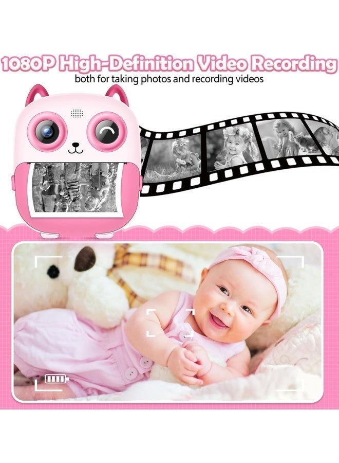 Children's camera instant printing, multi-functional baby camera with immediate photo printing, 2.4-inch high-definition screen digital camera plus 5 rolls of photo paper, Christmas birthday gift for girls aged 3-12 (pink) - Image 2