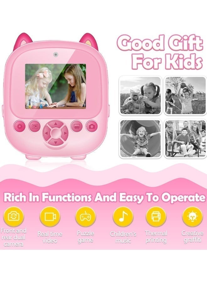 Children's camera instant printing, multi-functional baby camera with immediate photo printing, 2.4-inch high-definition screen digital camera plus 5 rolls of photo paper, Christmas birthday gift for girls aged 3-12 (pink) - Image 3