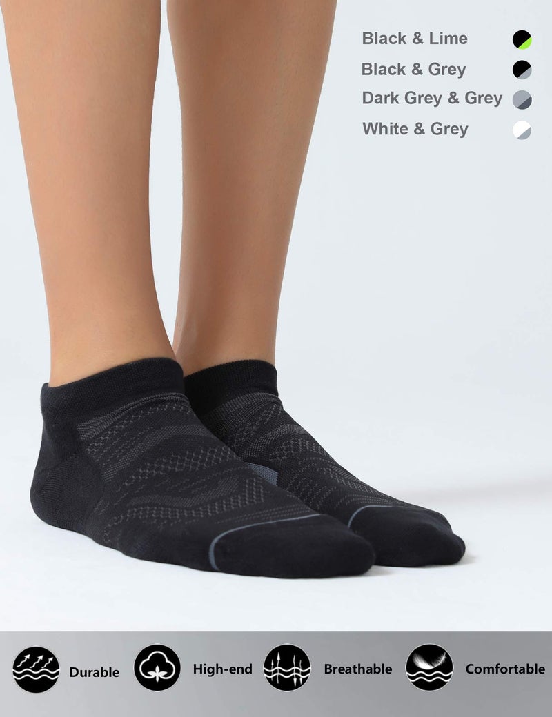 CS CELERSPORT CelerSport 6 Pack Men's Running Ankle Socks with Cushion, Low Cut Athletic Tab Socks, Black + Grey, Medium - Image 3