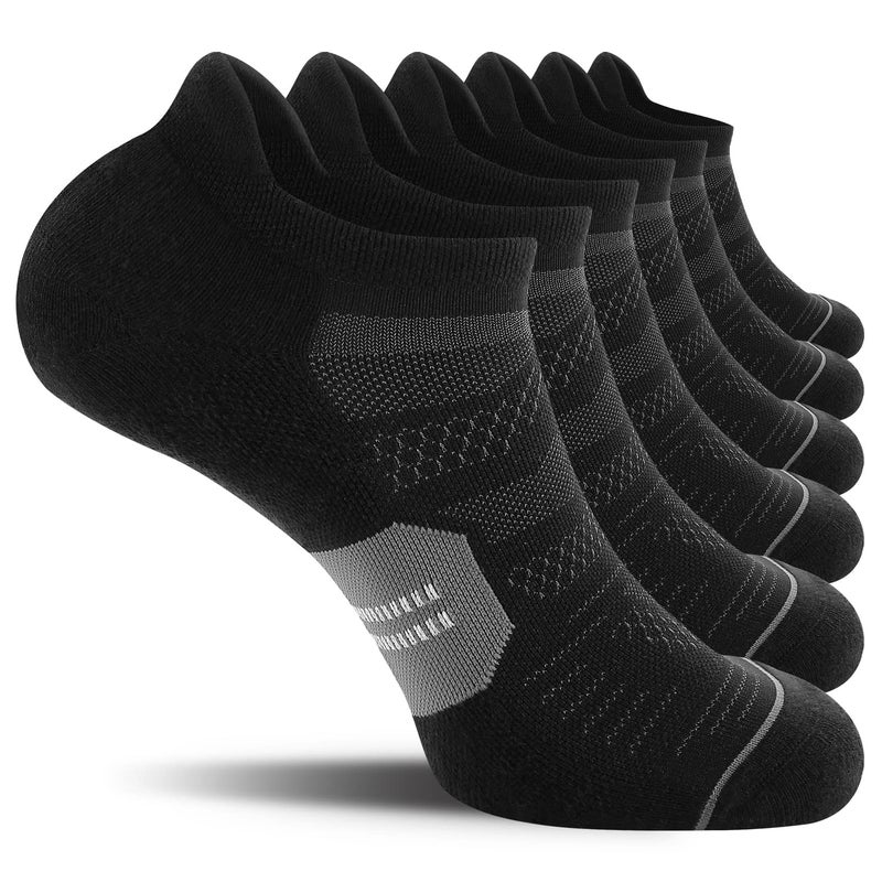 CS CELERSPORT CelerSport 6 Pack Men's Running Ankle Socks with Cushion, Low Cut Athletic Tab Socks, Black + Grey, Medium - Image 1