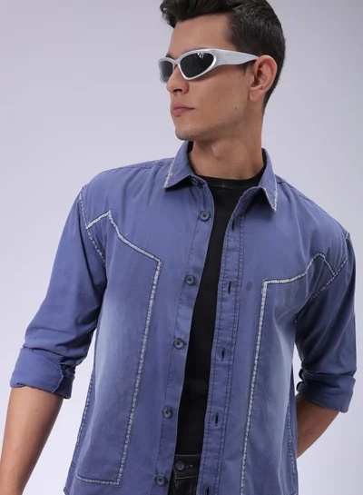 The Indian Garage Co Men Regular Fit Vintage Full Sleeves Cutaway Collar Street Wear Shirt