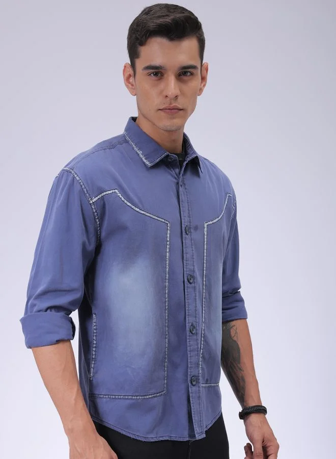 The Indian Garage Co Men Regular Fit Vintage Full Sleeves Cutaway Collar Street Wear Shirt
