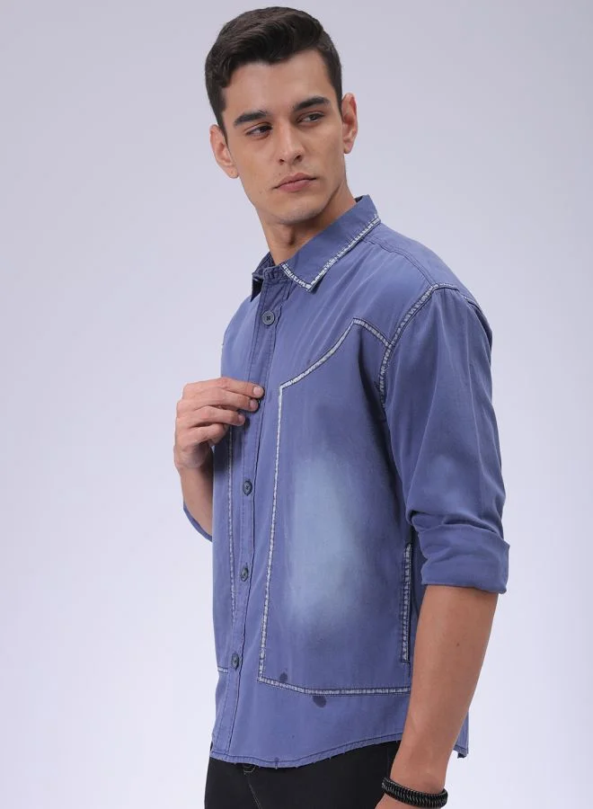 The Indian Garage Co Men Regular Fit Vintage Full Sleeves Cutaway Collar Street Wear Shirt
