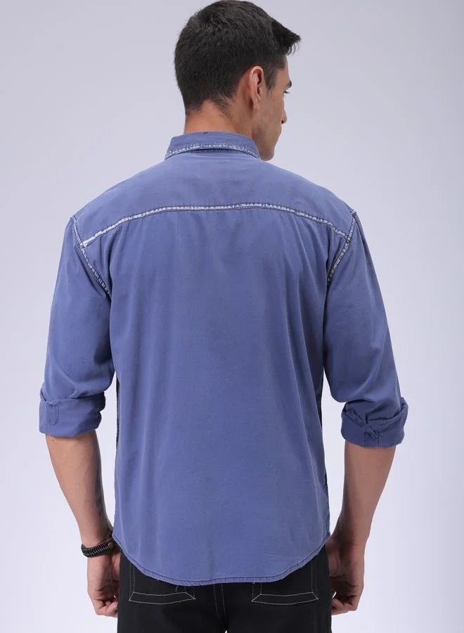The Indian Garage Co Men Regular Fit Vintage Full Sleeves Cutaway Collar Street Wear Shirt