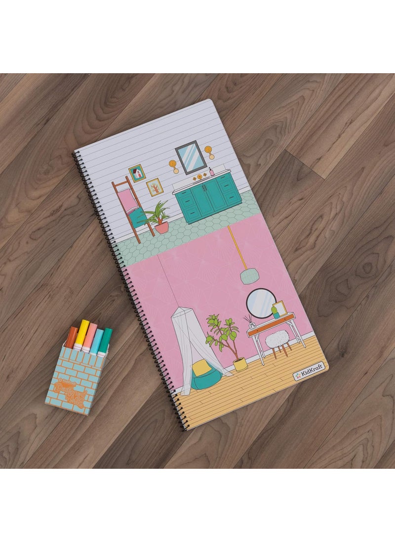 KidKraft KidKraft Designed by Me Color Decor Wooden Dollhouse with Removable Coloring Book 5 Markers and 15 Accessories Gift for Ages 3  - Image 4