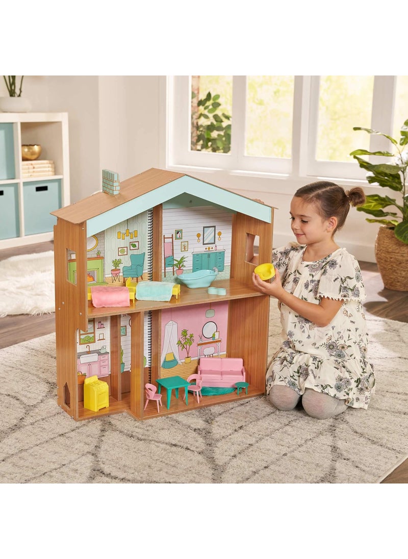 KidKraft KidKraft Designed by Me Color Decor Wooden Dollhouse with Removable Coloring Book 5 Markers and 15 Accessories Gift for Ages 3  - Image 2
