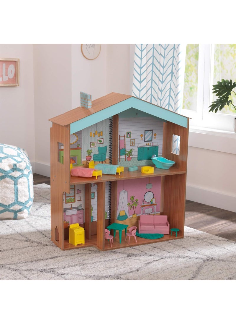 KidKraft KidKraft Designed by Me Color Decor Wooden Dollhouse with Removable Coloring Book 5 Markers and 15 Accessories Gift for Ages 3  - Image 3