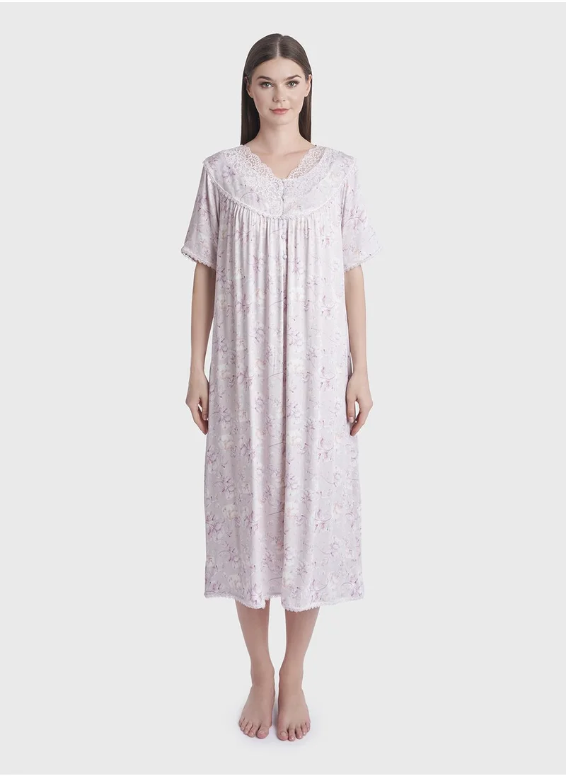 كشخة Fantacy Flower Print Mini Nightwear Dress