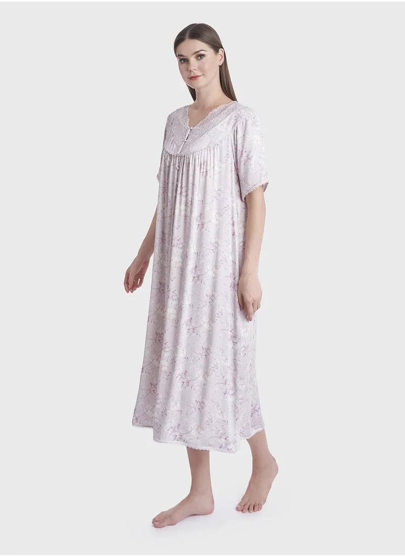 كشخة Fantacy Flower Print Mini Nightwear Dress