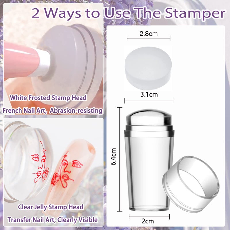 Biutee Nail Stamper Kit Nail Art Stamping Plate Set Stamping Nail Polish Gel Stamp Plate Jelly Silicone Stamper Scraper Flower Lace Line kiss Stencil Template Tool Supplies for Holiday (Storage Bag) - Image 4
