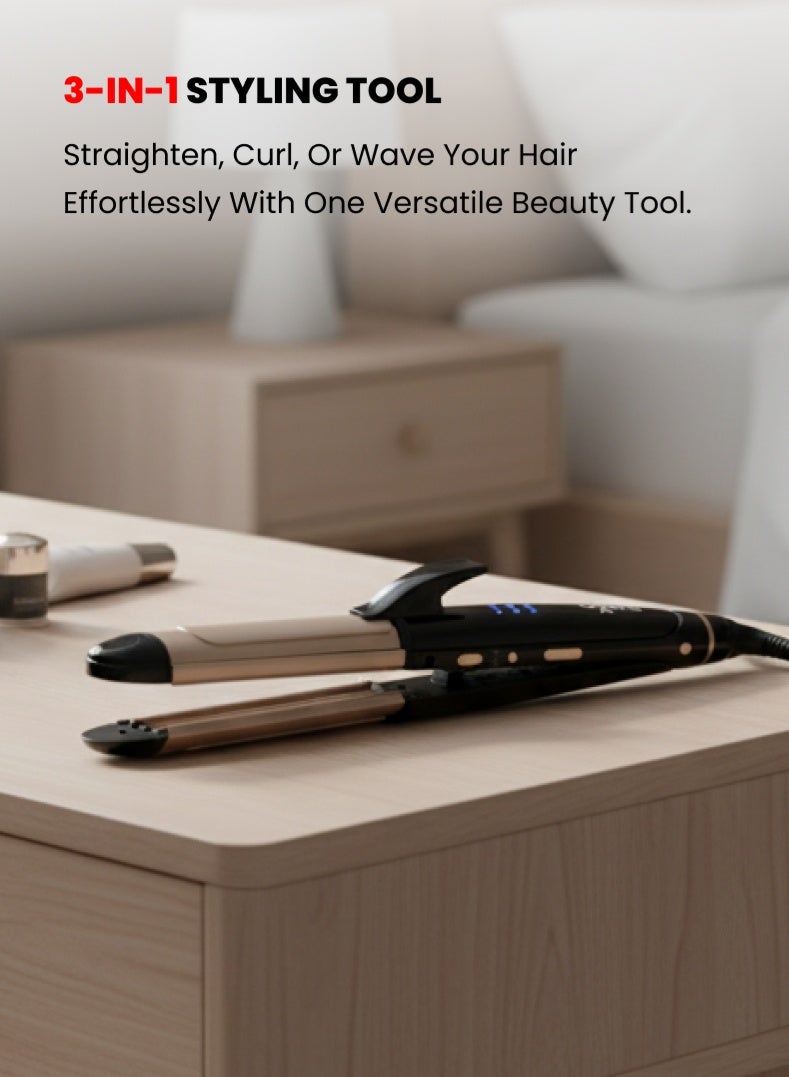 Ogera 3-in-1 Hair Straightener with Curler – Professional Styling Tool with 3 Temperature Levels, PTC Fast Heating, Ceramic-Coated Plates, Smooth & Shiny Results for All Hair Types – Model OG2300HST, Black & Rose Gold - Image 2