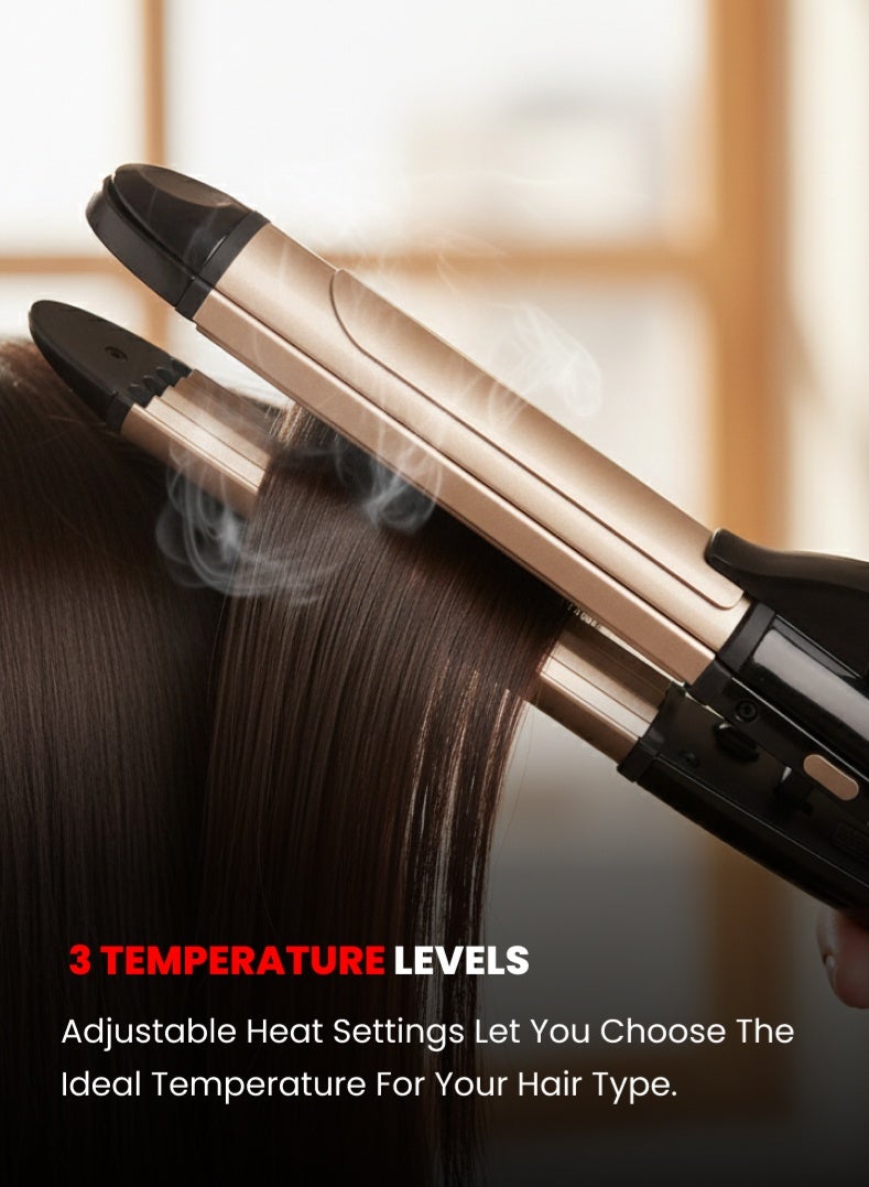 Ogera 3-in-1 Hair Straightener with Curler – Professional Styling Tool with 3 Temperature Levels, PTC Fast Heating, Ceramic-Coated Plates, Smooth & Shiny Results for All Hair Types – Model OG2300HST, Black & Rose Gold - Image 3