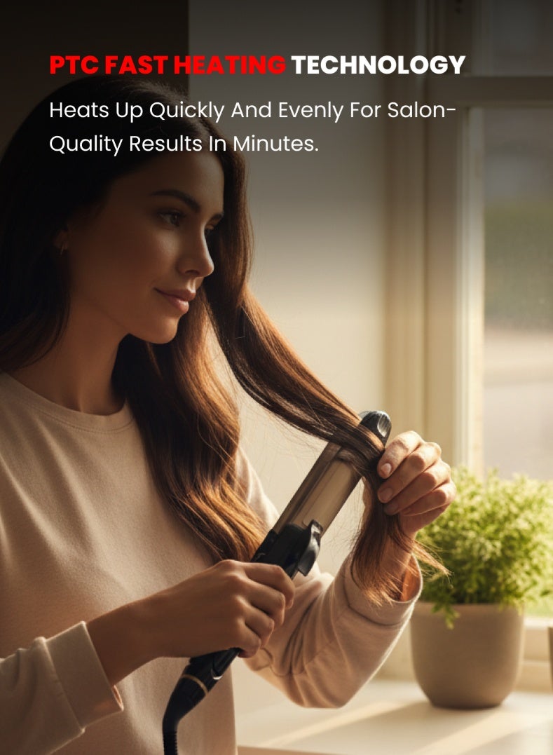 Ogera 3-in-1 Hair Straightener with Curler – Professional Styling Tool with 3 Temperature Levels, PTC Fast Heating, Ceramic-Coated Plates, Smooth & Shiny Results for All Hair Types – Model OG2300HST, Black & Rose Gold - Image 4