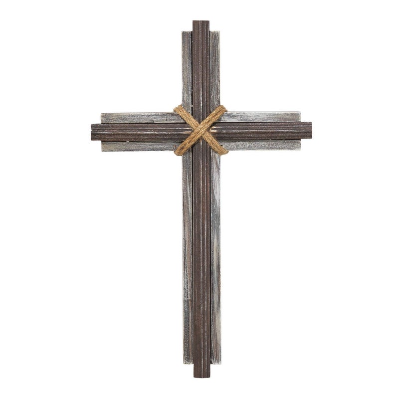 Dicksons Rope Center Rustic Natural Brown 16 x 10 Wood and Metal Hanging Wall Cross