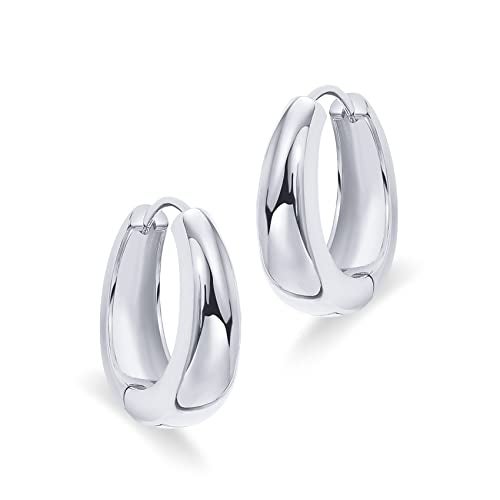PAVOI Rhodium Plated 925 Sterling Silver Post Small Chunky Hoops Earrings - Thick Lightweight Gold Hoop Earrings for Women - Image 3