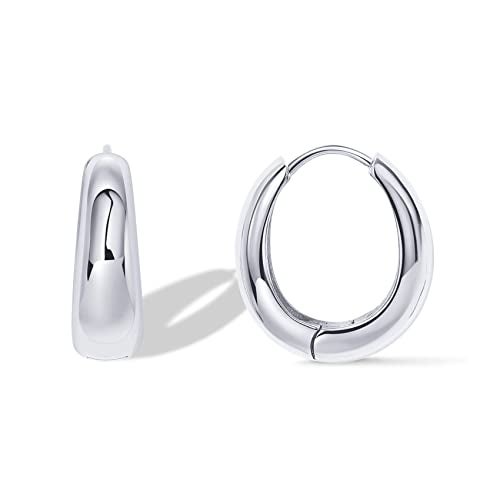 PAVOI Rhodium Plated 925 Sterling Silver Post Small Chunky Hoops Earrings - Thick Lightweight Gold Hoop Earrings for Women - Image 1