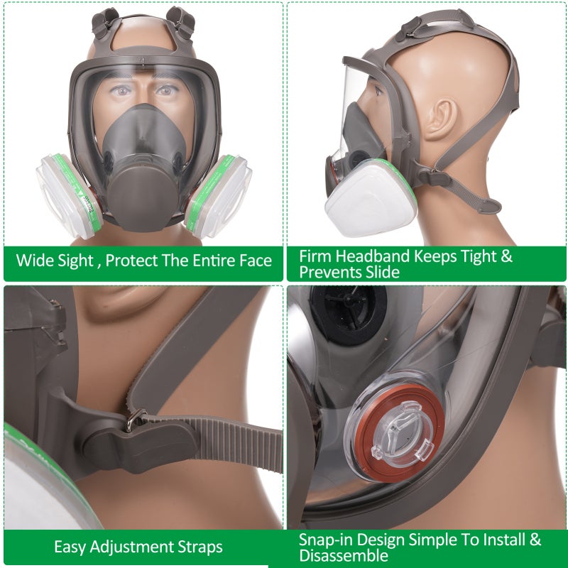 Full Face Respirator: Dark Green 18 In 1 Kit - Effectively Blocks Hazardous Substances Particles Irritating Gas Soft Lightweight Full Face Cover for Handling Masonry Sanding Sawing Welding Constructio - Image 2