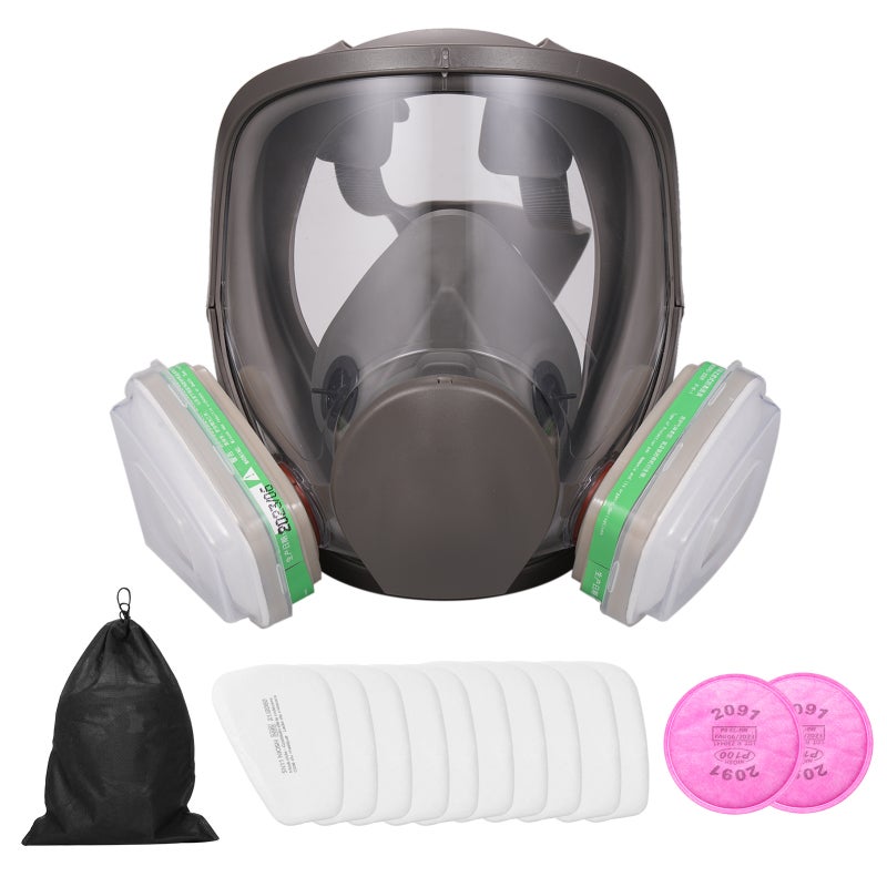 Full Face Respirator: Dark Green 18 In 1 Kit - Effectively Blocks Hazardous Substances Particles Irritating Gas Soft Lightweight Full Face Cover for Handling Masonry Sanding Sawing Welding Constructio - Image 1