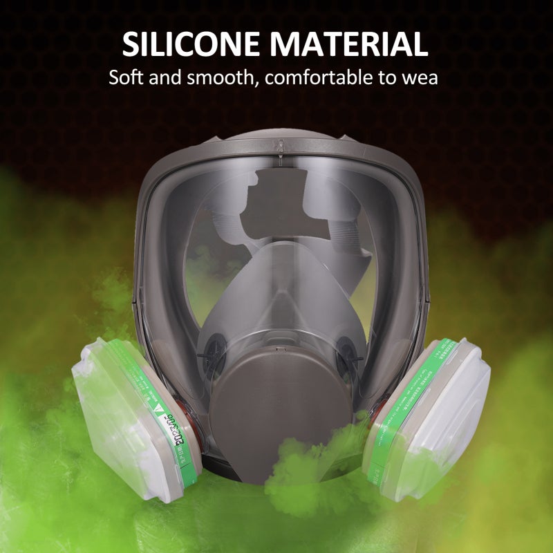 Full Face Respirator: Dark Green 18 In 1 Kit - Effectively Blocks Hazardous Substances Particles Irritating Gas Soft Lightweight Full Face Cover for Handling Masonry Sanding Sawing Welding Constructio - Image 3