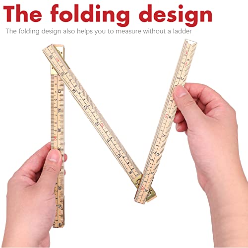 Jeemiter Wood Folding Rule, 6.5FT 2M Foldable Ruler with Inch and Metric Measurements for Carpenters - Image 2