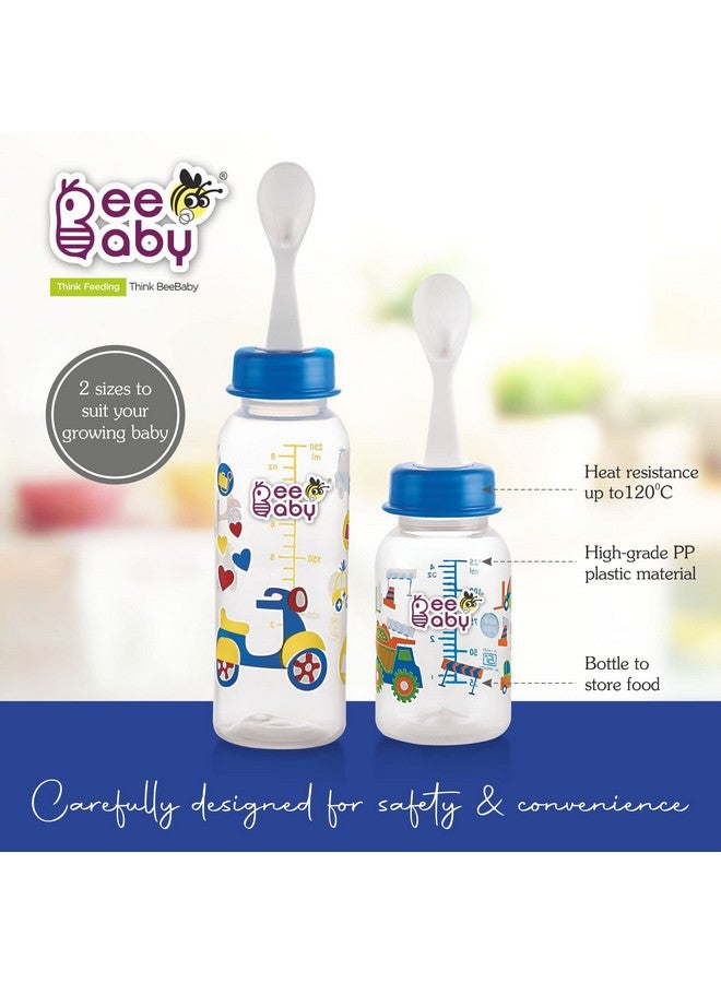 Beebaby 2 In 1 Gentle Slim Neck Baby Feeding Bottle With Anti - Colic Gentle Touch Silicone Nipple And Feeder Spoon (Plastic) For New Born / Infant / Toddler / Babies, 100% Bpa Free, 8 Months + (250 Ml / 8 Oz.) (Blue) (Pack Of 2) - Image 5