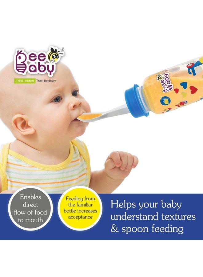 Beebaby 2 In 1 Gentle Slim Neck Baby Feeding Bottle With Anti - Colic Gentle Touch Silicone Nipple And Feeder Spoon (Plastic) For New Born / Infant / Toddler / Babies, 100% Bpa Free, 8 Months + (250 Ml / 8 Oz.) (Blue) (Pack Of 2) - Image 3